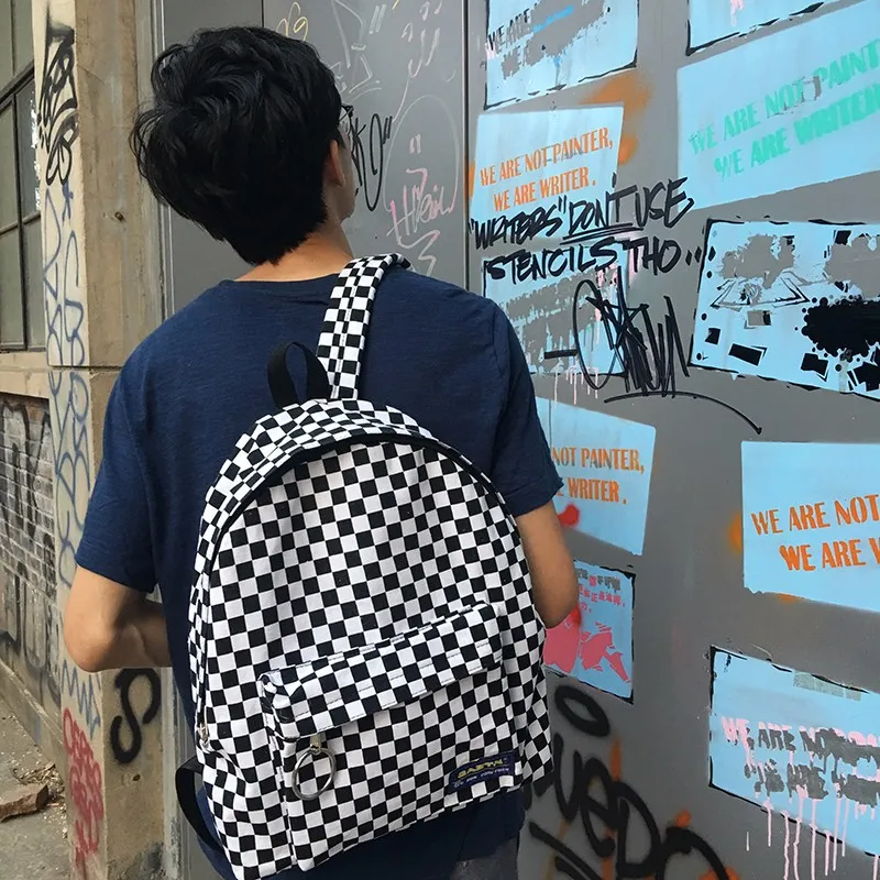 Mochila xadrez preto e branco Clearance