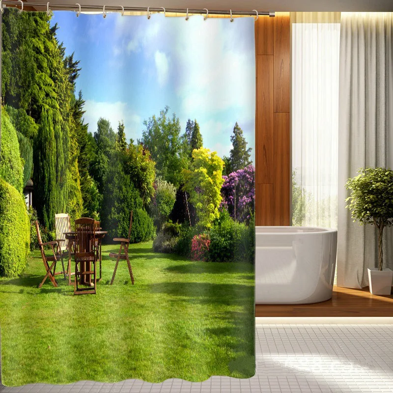 Park View Digital Printing Polyester Waterproof Shower Curtain 3D