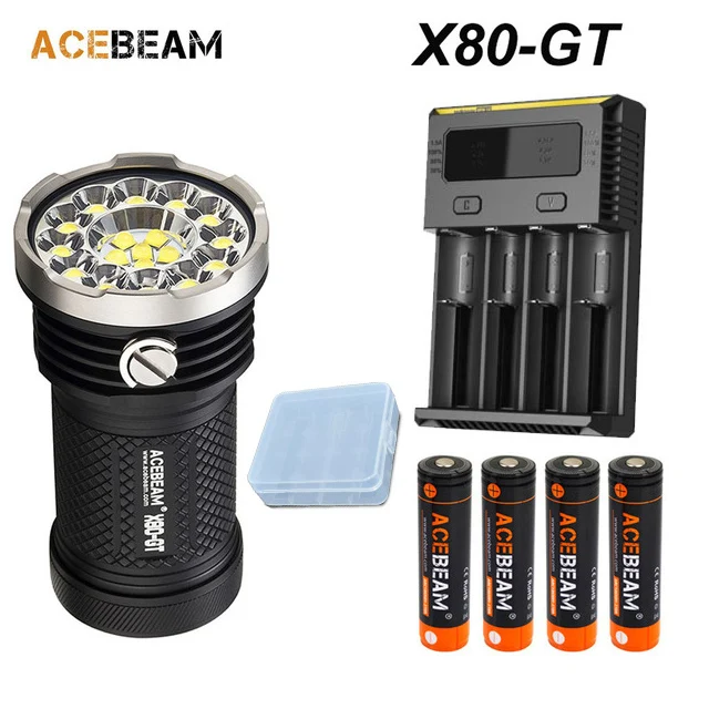 

Acebeam X80-GT Super bright flashlight 18* CREE XHP50.2 LED max 325,00 lumen beam 369 meter torch + 4* IMR 18650 3100 batteries