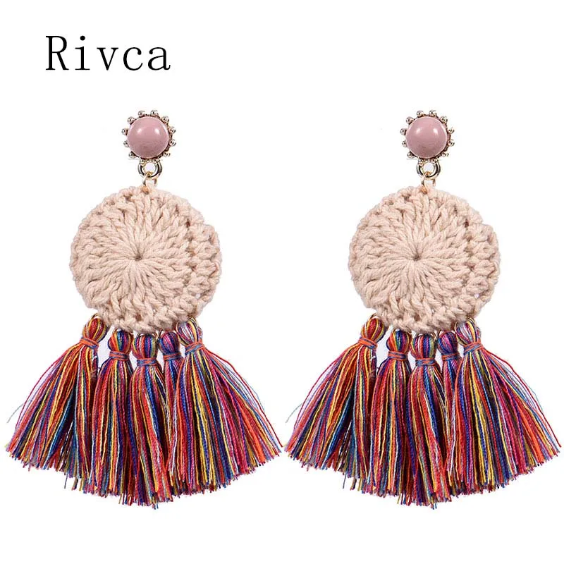 

Hawaii Holiday Handmade Statement Mixcolor Tassel Earrings Vintage Drop Dangle Earrings For Women Bohemian Dress OEM Jewelry