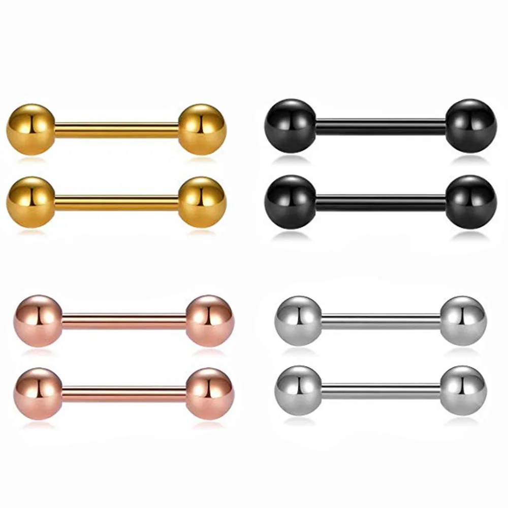 

Matewei 2PC Industrial Piercing Ear Cartilage Plug Long Stainless Steel Tunnel Jewelry Earring Straight Ear Double Ball Earrings