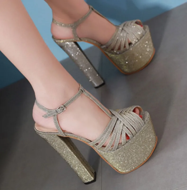 

LTARTA 2019 Spring Summer Buckle With Shiny Thick With High Heel Sandals Fish Mouth Sexy Hollow women's Shoes CWF-my389-11