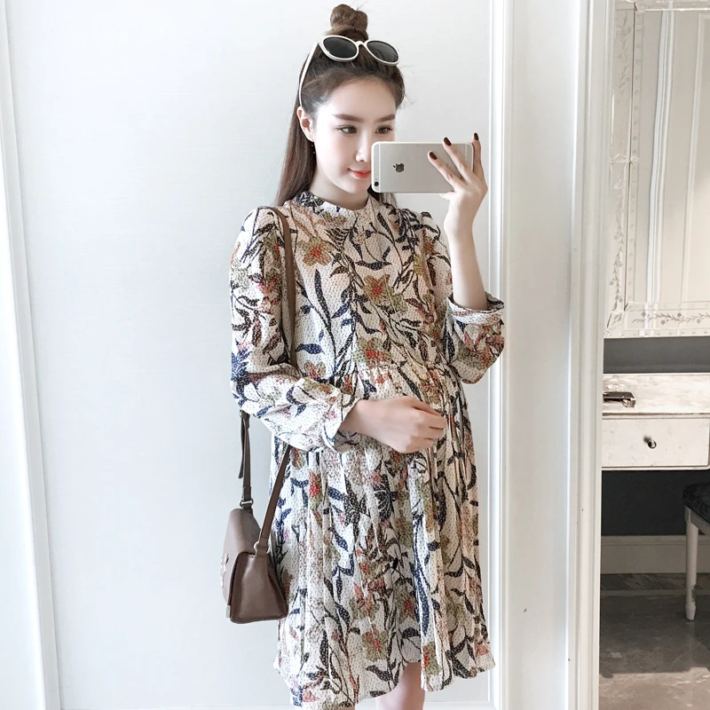 

Maternity clothes maternity dresses spring and autumn long-sleeve vintage medium-long Pregnant Women Clothes for Pregnancy