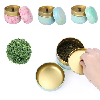 

1PC Tea Box Tea Jar Storage Holder Tea Caddies Matcha Container Mini Food Coffee Powder Organizer Cans Multifunction Round Metal