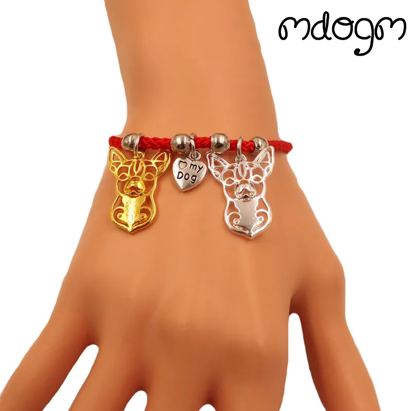 

Chihuahua Dog Animal Charm Bracelet For Women Men Couple Love Rope Male Female Pearl Red Heart Black Girls Cute Fashion