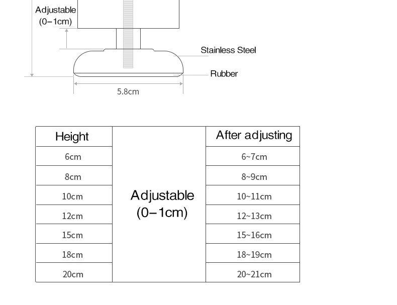 NAIERDI 6 см-25 см мебельная ножка регулируемые ножки для шкафа из нержавеющей стали стол диван металлическая опора для домашнего улучшения оборудования