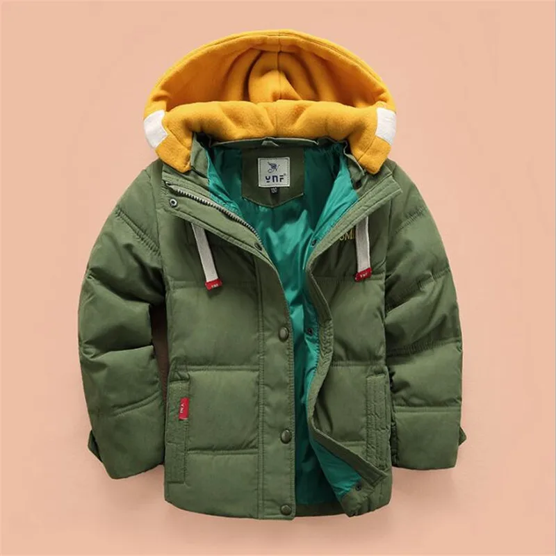 Коллекция года, Детский пуховик для маленьких мальчиков зимнее пальто средней длины для мальчиков с защитой от сезона плотное зимнее пальто - Цвет: Армейский зеленый