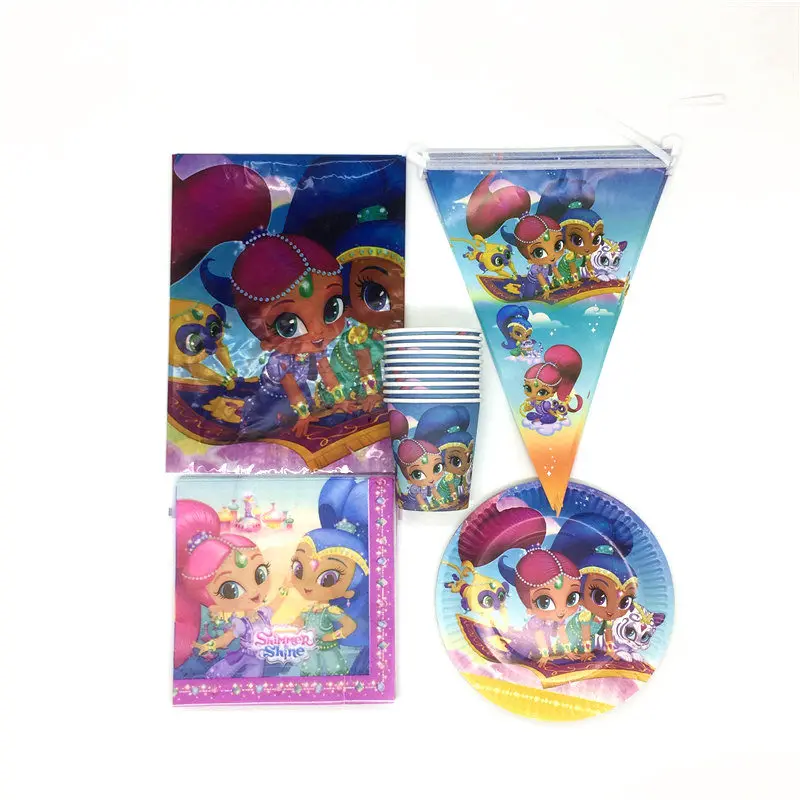 

Shimmer Shine Theme 81Pcs/Lot Paper Cup Plate Napkin Tablecloth Kid Birthday Party Hanging Banner Decoration Supply 20People