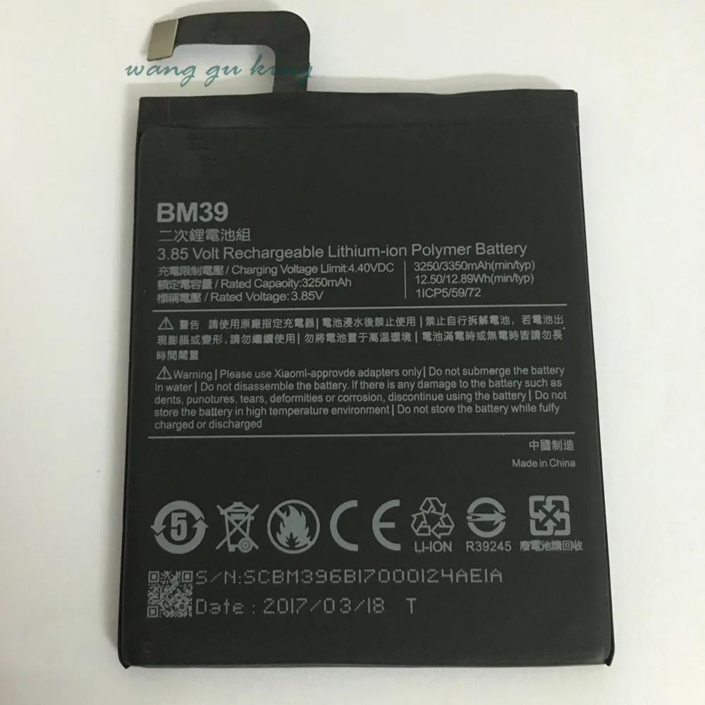 

100% Backup new BM39 Battery 3250mAh for Xiaomi 6 MIUI M6 Battery In stock With Tracking number