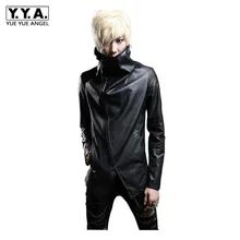 Новая Винтажная Мужская Готическая куртка с высоким воротом из искусственной кожи, приталенная верхняя одежда в стиле панк, мотоциклетная ветрозащитная куртка
