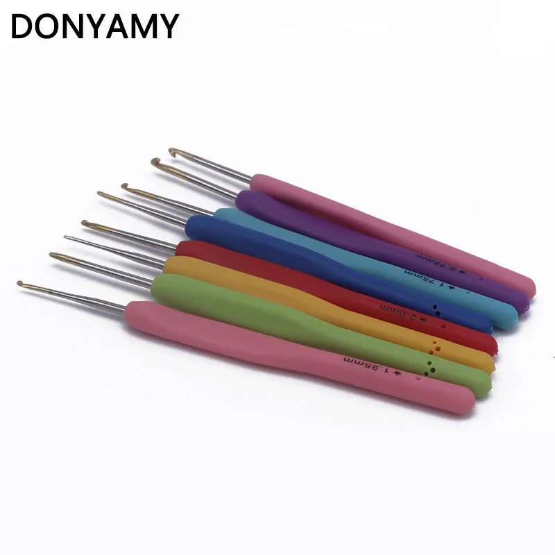 

8 PCS/Set Colorful Knitting Needles TPR Soft Rubber Handle Aluminum Crochet Hooks For Knit DIY Craft Loom Tool Weaving Kit Plait