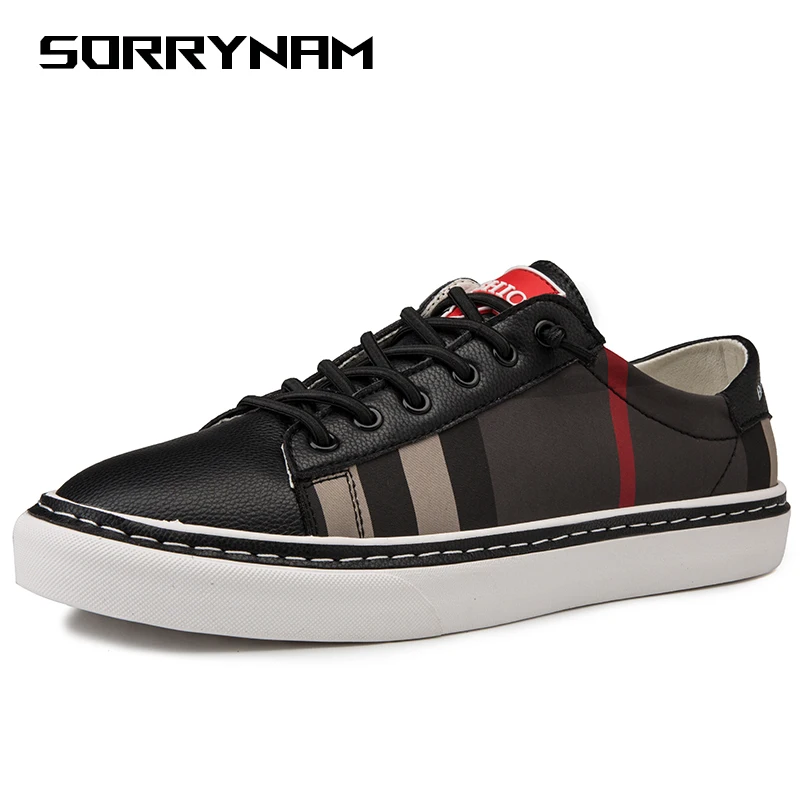2019 Shoes Men Leather Casual Shoes Breathable Wear-resistant Shoes Comfortable Round Toe Lace-up sneakers Flat Shoes