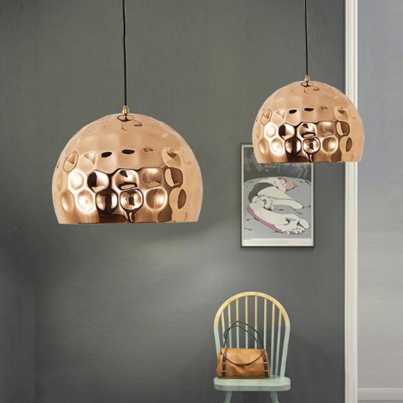 

Modern minimalist semi-circular plated rose gold iron single pendant lamp bump design for restaurant decoration LED E27 lighting