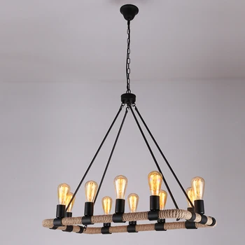 

Hemp Rope Pendant Lighting Lamp Lights Wrought Iron Retro American Country Cafe Lamps And Lanterns