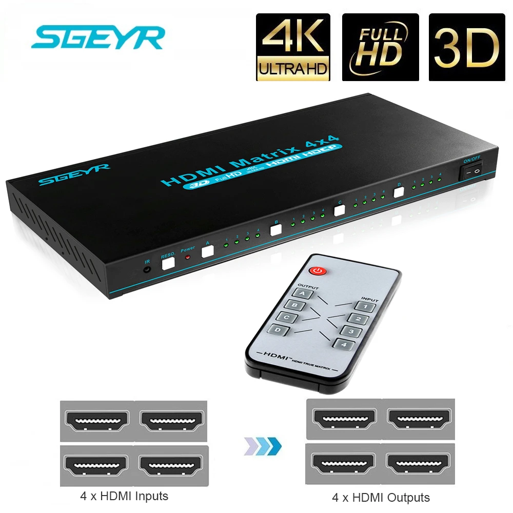 Матричный коммутатор 4K x 2K HDMI Matriz 4x4 сплиттер 4 входа выхода 1 переключатель 1080P с ИК