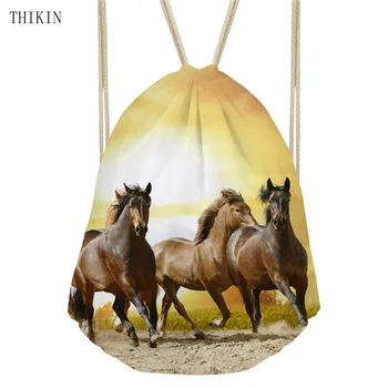 

THIKIN Sports Bag Women's Horse Printed Backpack Swimming Small Shopping Drawstring Pouch Kids Girls Logo Custom Beach Bolsos