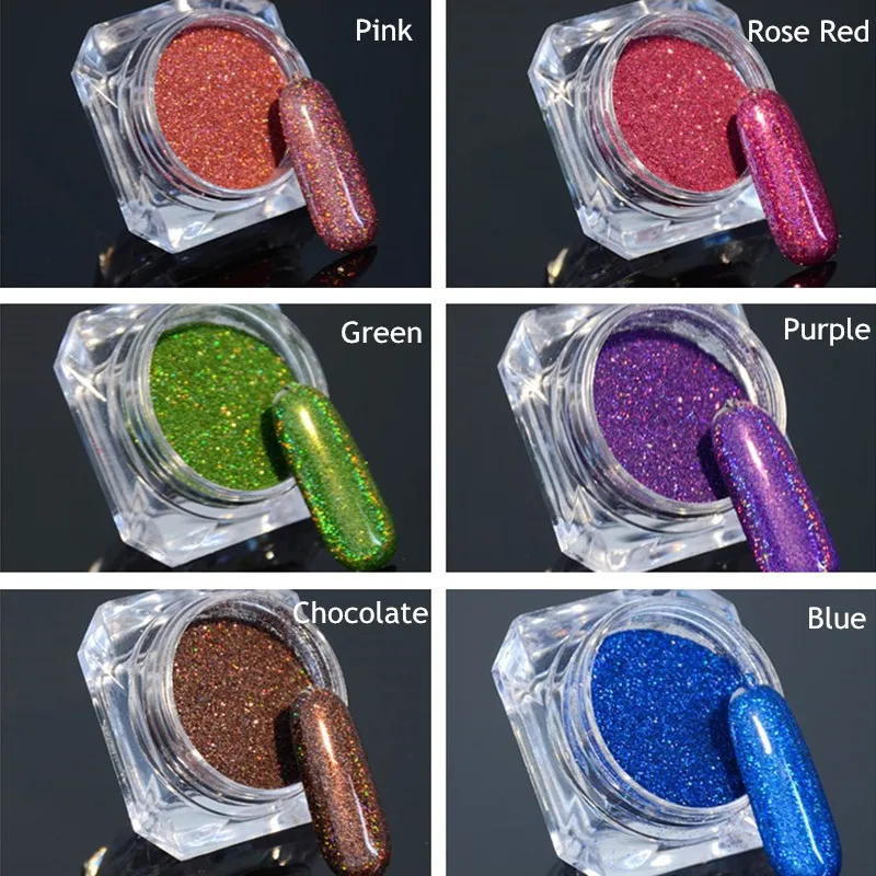 

6 Boxes Holo Laser Dust Holographic Nail Glitter Powder Chrome Pigments Shinny Nail Art Decorations