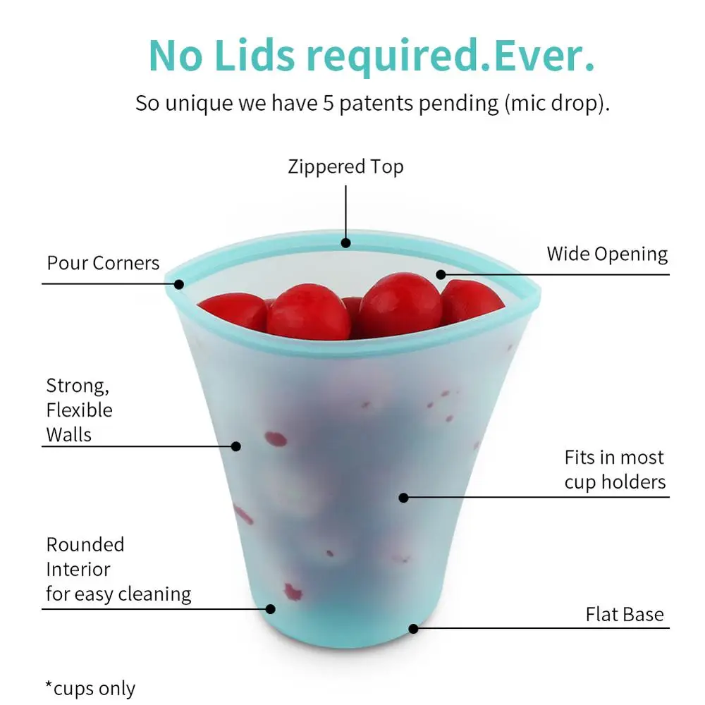 2/3Pcs Silicone Food Storage Containers Zip Top Leakproof Fresh Bowl Reusable Stand Up Zips Shut Bag Fruit Vegetable Sealed Cup