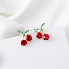 2018 bonito cristal strass cereja brincos para mulheres coreano moda meninas senhora jóias presente pendientes mujer moda 6c5027