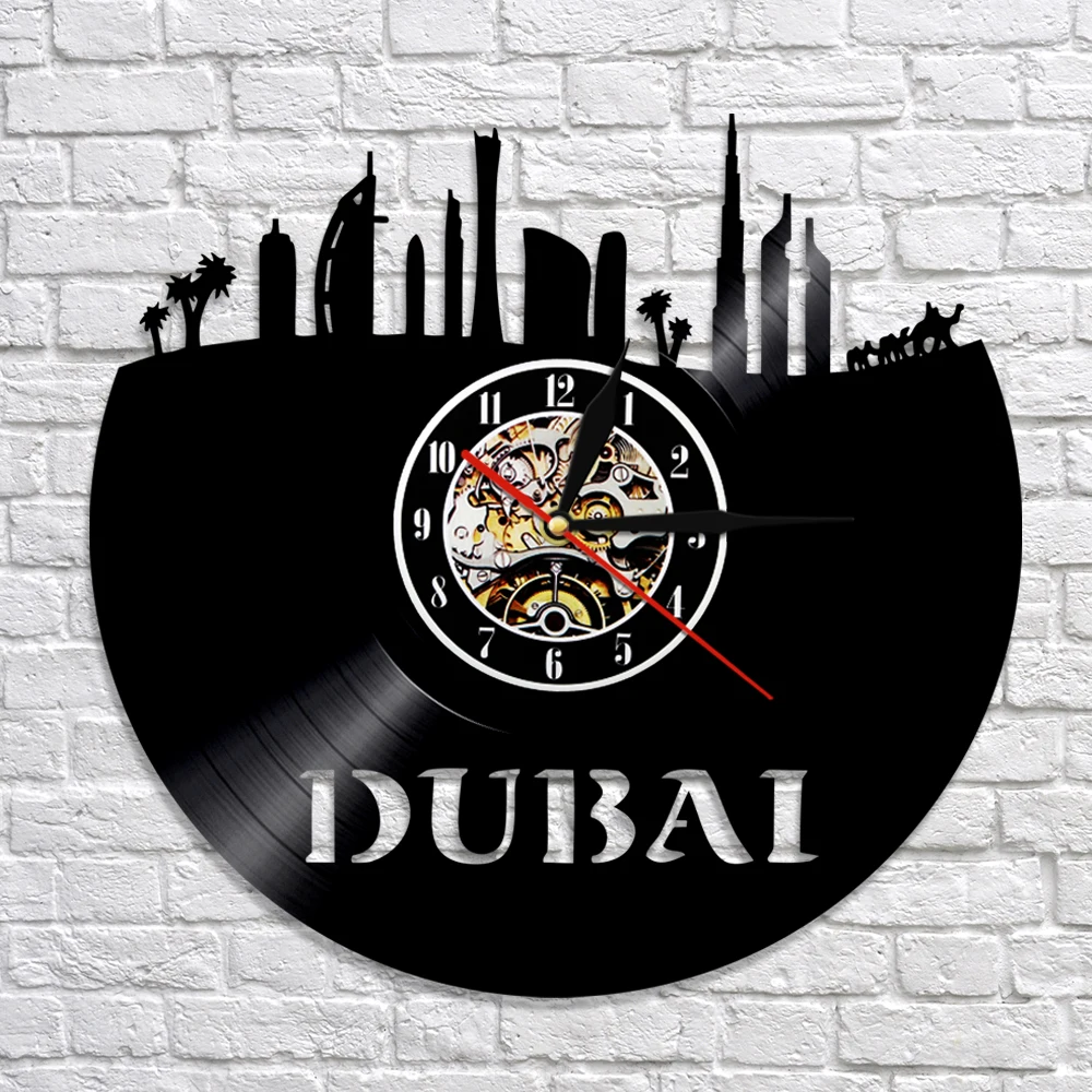 1Piece Modern Design Vinyl Record Wall Clock Dubai Cityscape Art Decor