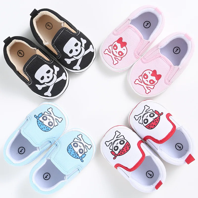 

HONGTEYA 2019 Cartoon Animation skeleton non-slip baby canvas shoes soft bottom first walkers infant baby shoes baby moccasins