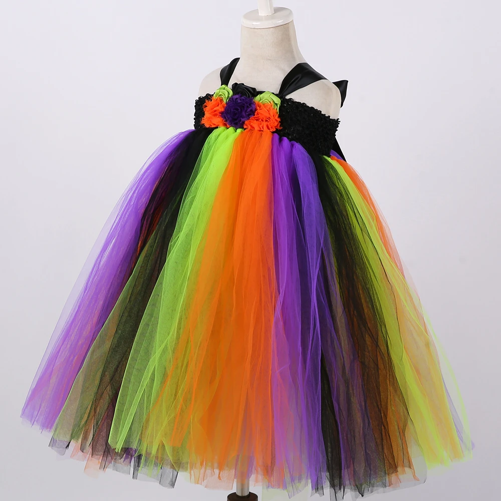 Ведьма платье-пачка платье с радугой для маленьких девочек на Хэллоуин костюм ведьмы Фантазия платье праздничная одежда для детей, карнавальный костюм вечерние платье для девочек; Одежда для девочек