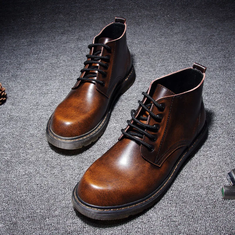 

Martin boots leather boots round head laces high boots men's shoes men's boots.