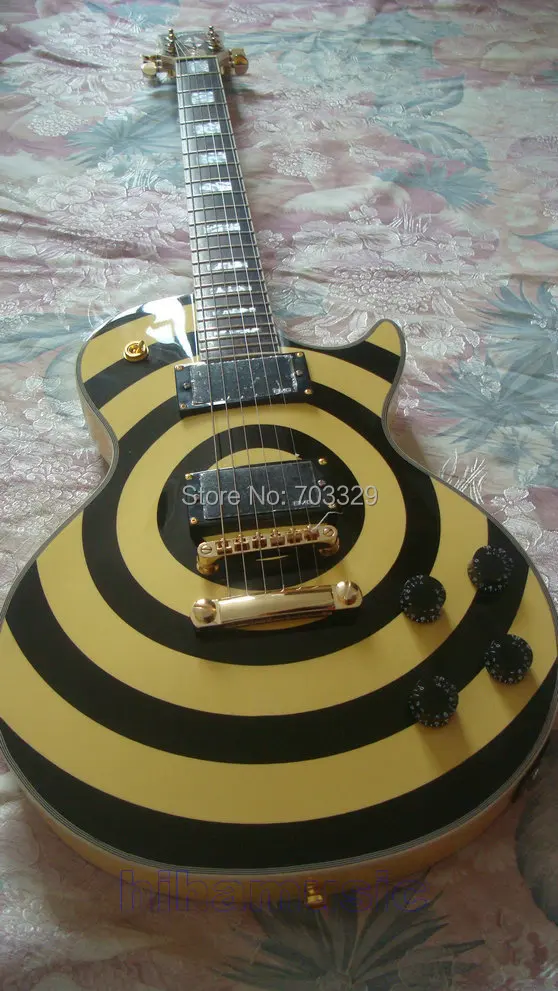 

Free shipping zakk wylde OEM custom guitar black and yellow EMG pickups Grover maple top high quality mahogany body maple neck