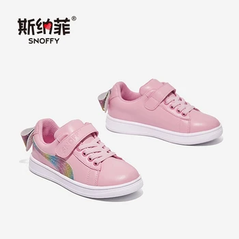 

Snoffy Children Girls Sneaker Breathable Leather White Sport Shoes Anti Slip Soft Running Casual Shoes For Girls Flats TX434