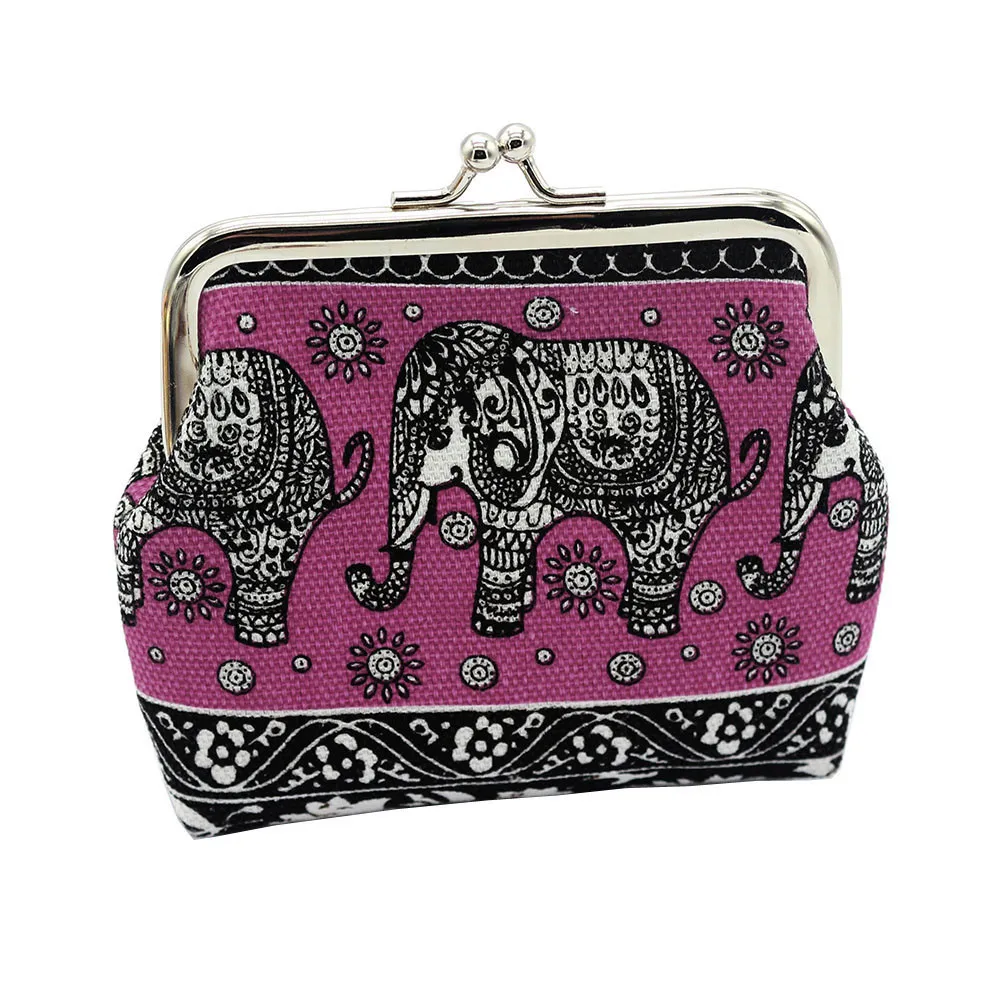 Модный женский холщовый кошелек со слоном, кошелек с цветами, клатч, сумочка для монет, сумка для ключей