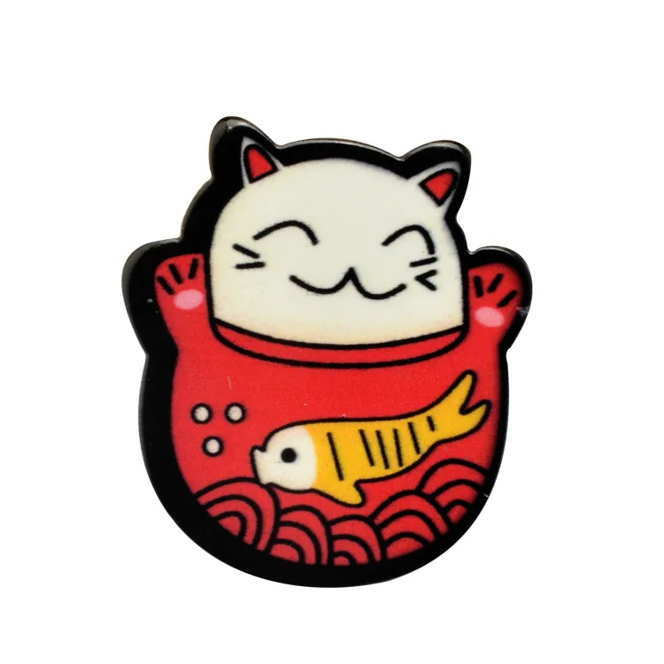 Мода Lucky Cat курица утка летательный аппарат цветок бабочка Брошь с ананасом Pin значки, одежд куртки с принтом в виде персонажей из мультфильма, заколки аксессуары - Окраска металла: lucky cat