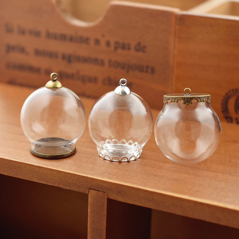 

10set 30*20mm hollow glass globe with setting base beads cap set orb glass vials pendant glass bottle jewelry pendant