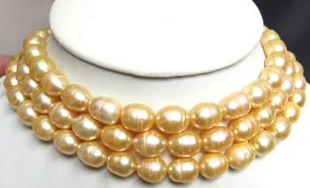 

elegant 9-10mm south sea gold natural pearl necklace 50inch 14k