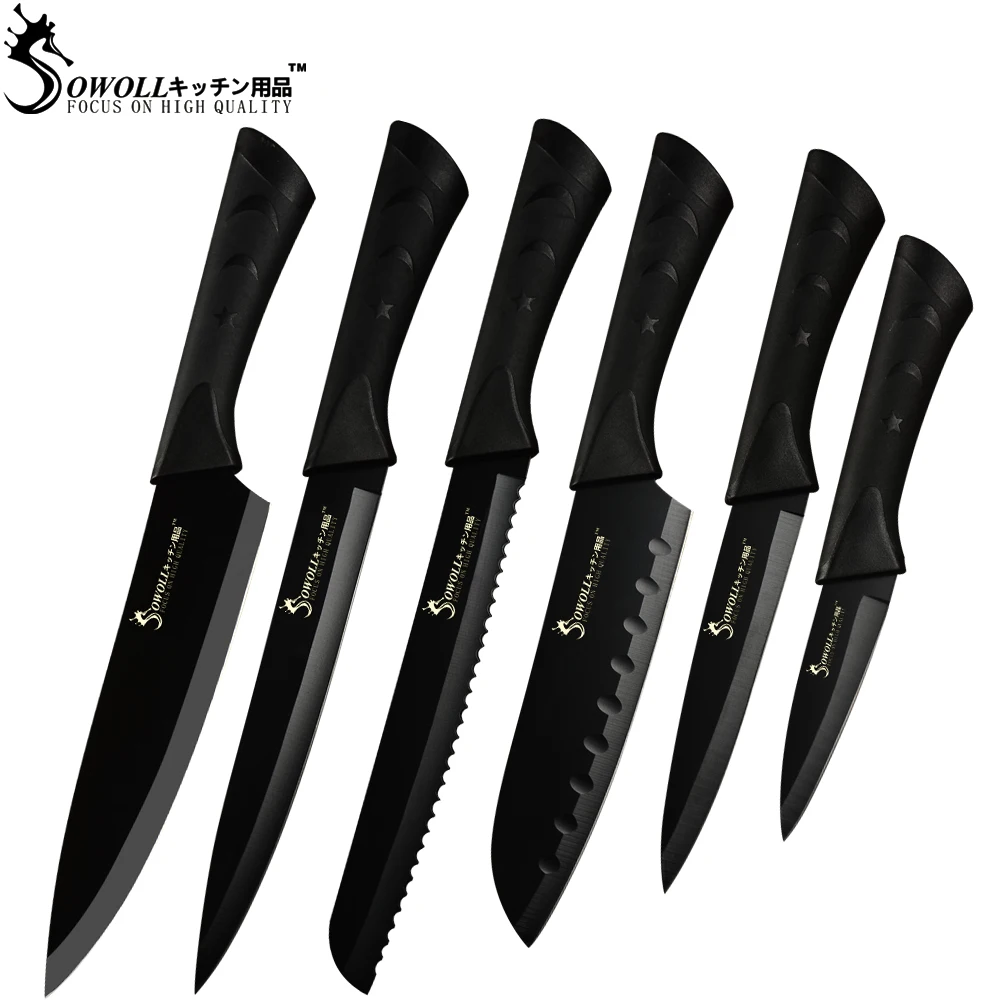 

Sowoll 6pcs Stainless Steel Knife Set High Carbon Sharp Thin Blade Non-slip Handle Kitchen Knives Household Cooking Accessories