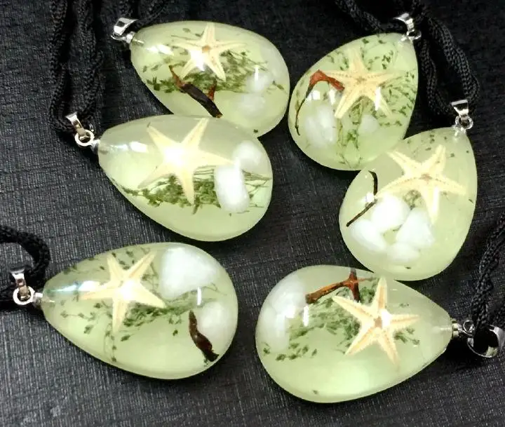 

FREE SHIPPING 12 pcs glow in dark drop real starfish grass style fashion pendant