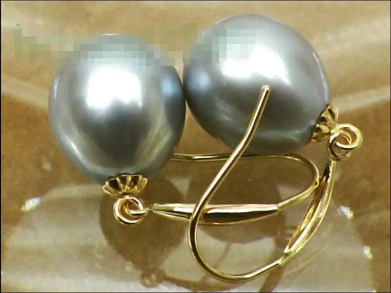 

Free Shipping >>>>14k Solid Yellow Gold Hook 10*12mm Drop Peacock Gray Pearls Dangle Earring