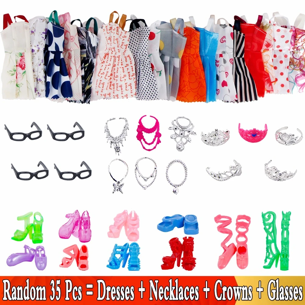 35 artículos/conjunto de accesorios muñecas = 10x vestidos + 10x zapatos + collares + 4x gafas + 5x vestido ropa muñeca Barbie juguete|Muñecas| - AliExpress