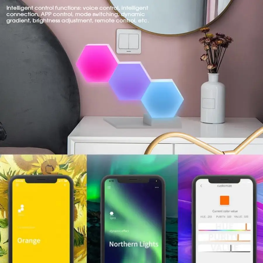 Светодиодный ночник 3 шт./компл. шестиугольная сборка светодиодный настенный ночник умный телефон приложение контрольная лампа