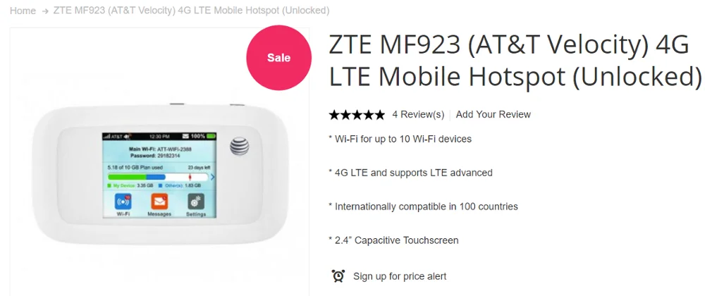 ZTE MF923 AT/&T Unlocked Velocity 4G LTE Mobile Hotspot Mobile Broadband New