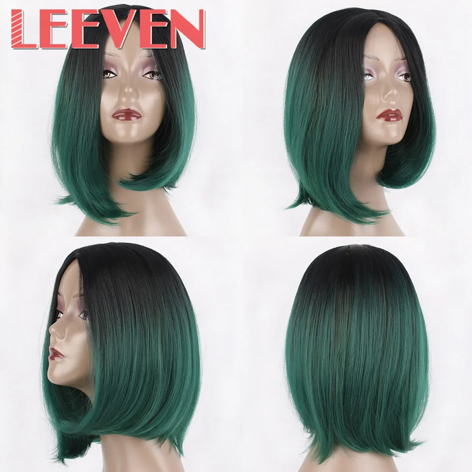 Leeven 10 дюймов 200 г короткие парики боб синтетический коричневый темно-бордовый серый парик для косплея для Африки Амери женщин высокотемпературное волокно - Цвет: Зеленый