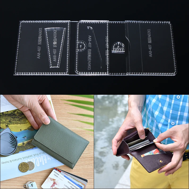 

1 Set DIY Practical Acrylic Fold Wallet Template Transparent Templates Leather Craft Pattern Stencil