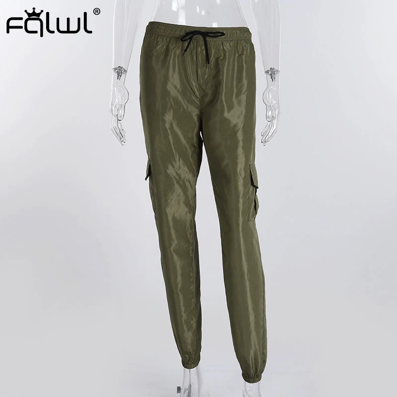 FQLWL, уличная одежда, брюки-карго, женские брюки, розовые карманы, эластичные, высокая талия, штаны, женские, повседневные, бандажные, спортивные штаны, для бега, для женщин