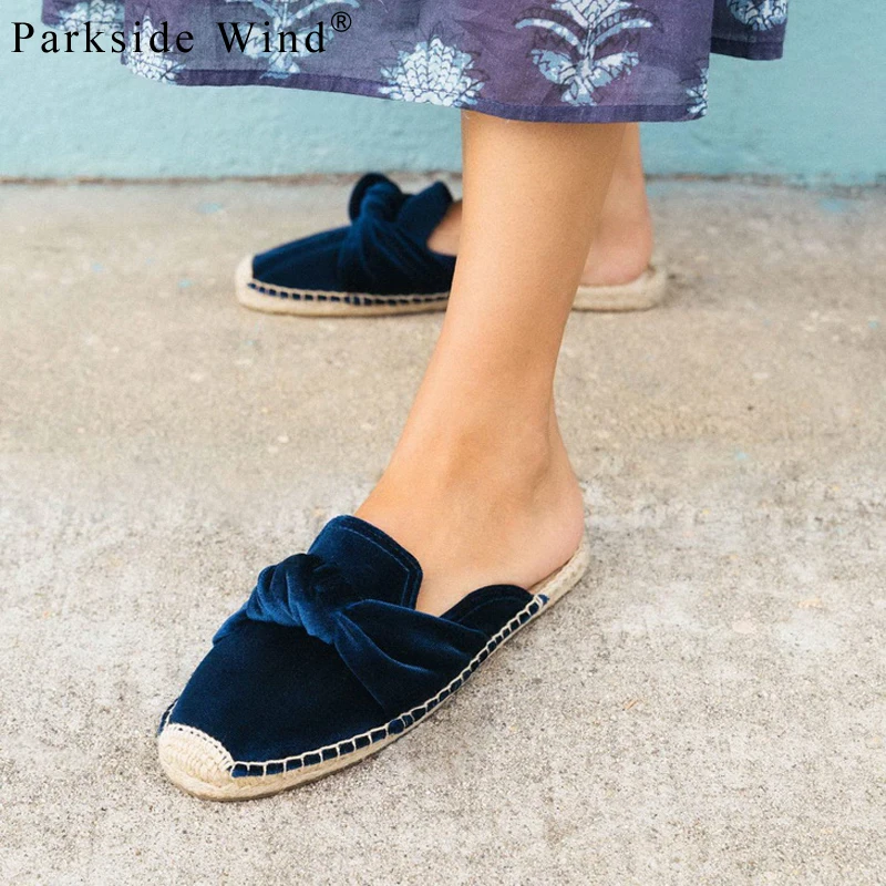 

Parkside Wind Velvet Mules Shoes Woman Round Toe Slip-on Flat With Shoes Butterfly-knot Hemp Slippers Summer Sandals XWA2110-45