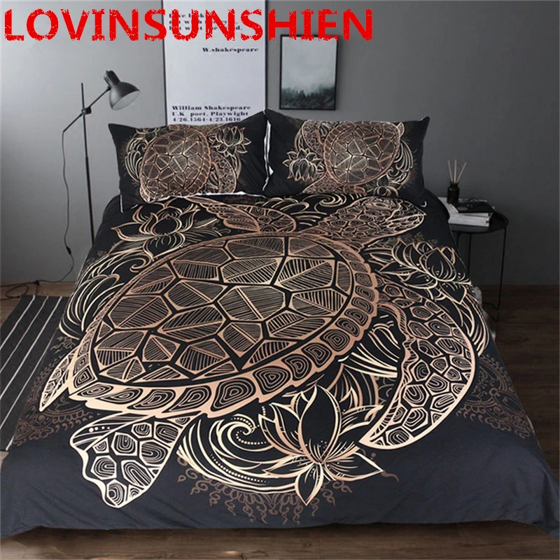 

Animal Bedding Set Duvet Animal Golden Bed Cover Set King Sizes Flowers Lotus Home Textiles 3pcs Luxury Turtle bedding set king