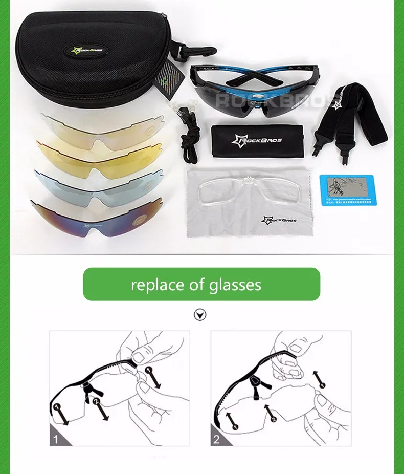 RockBros Polarized 5 Lens Outdoor Sports Hiking Climb Bicycle Cycling Sun Glasses Bike Sunglasses TR90 Eyewear Goggles