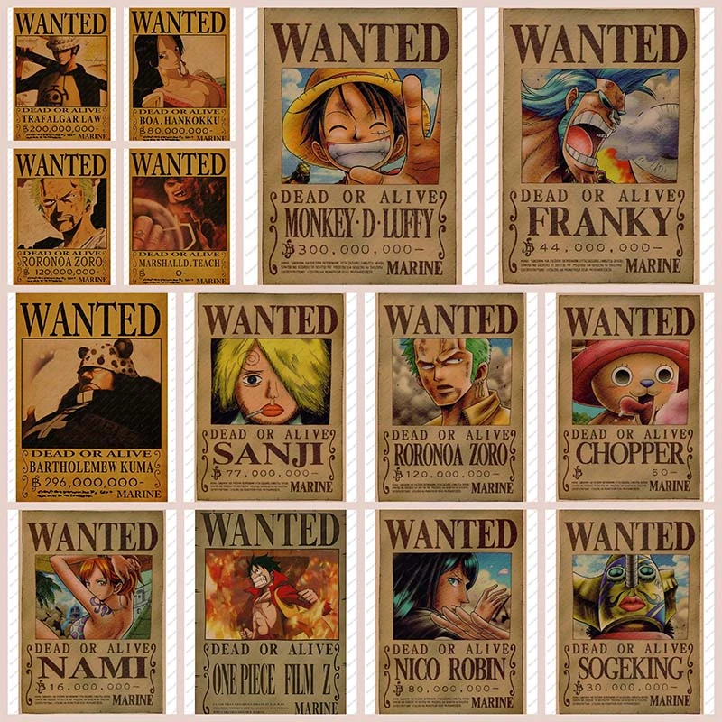 One Piece Wanted Posters Vintage Retro Matte Kraft Paper Antique Poster Wall Sticker Home Decor Japanese Anime Poster Decals Art Painting Calligraphy Aliexpress