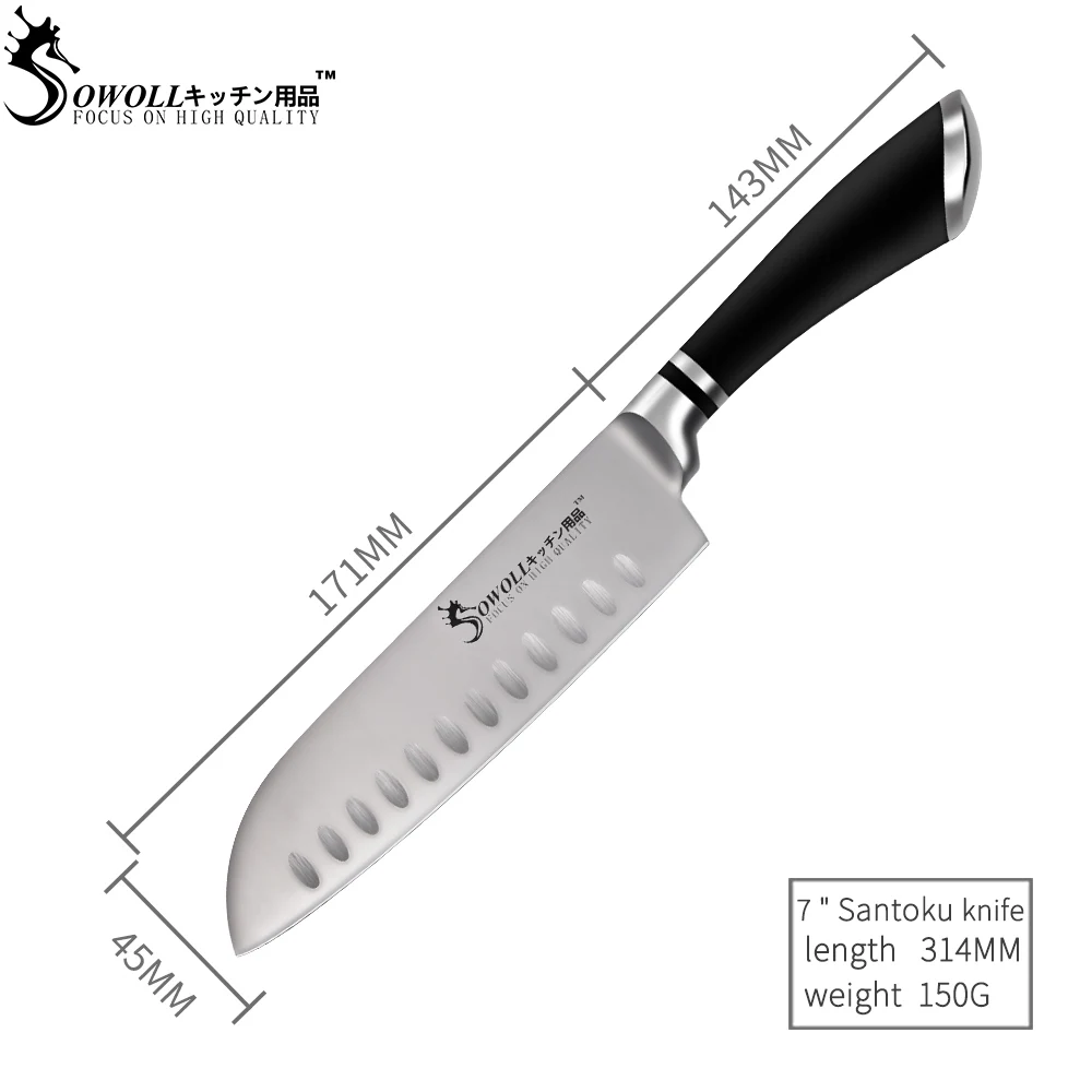 SOWOLL нож из нержавеющей стали 7 дюймов японский нож шеф-повара Santoku кухонный нож профессиональный нож для мяса кухонные инструменты для приготовления пищи