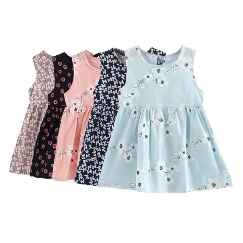 

New Infant Kids Girls Child A-line Dress Sleeveless Floral Printed Kid Princess Party Dance Evening Vestido 1-5Y S2