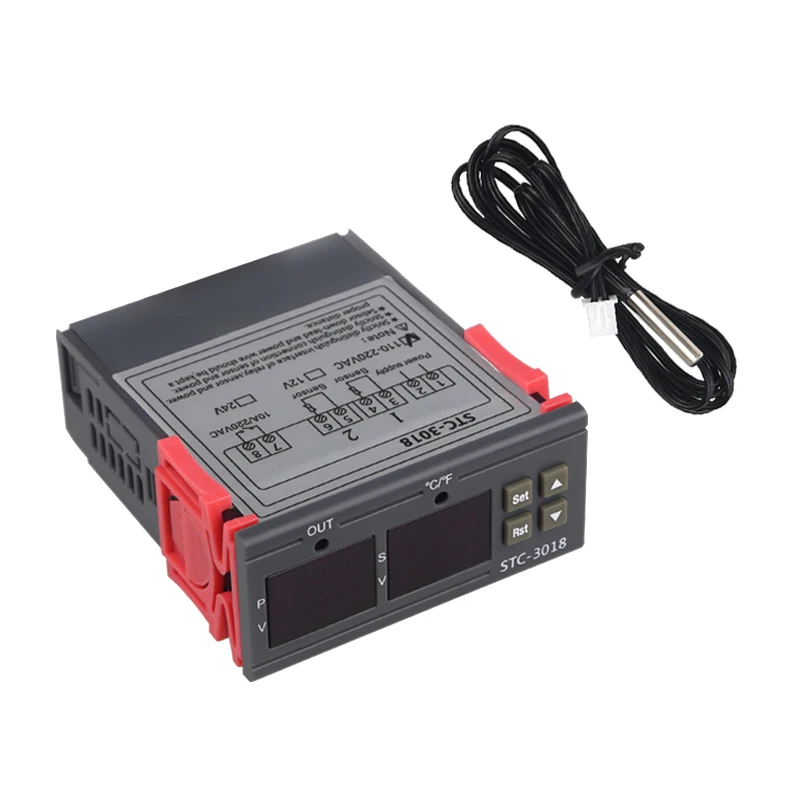 STC-3018 12V 24V 220V Digital Temperature Controller C/F Thermostat 10A Relay Thermoregulator Heating Cooling Switch
