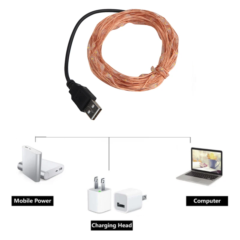 

2M 5M 10M USB LED String Light Waterproof LED Copper Wire String Holiday Outdoor Fairy Lights For Christmas Wedding Decoration
